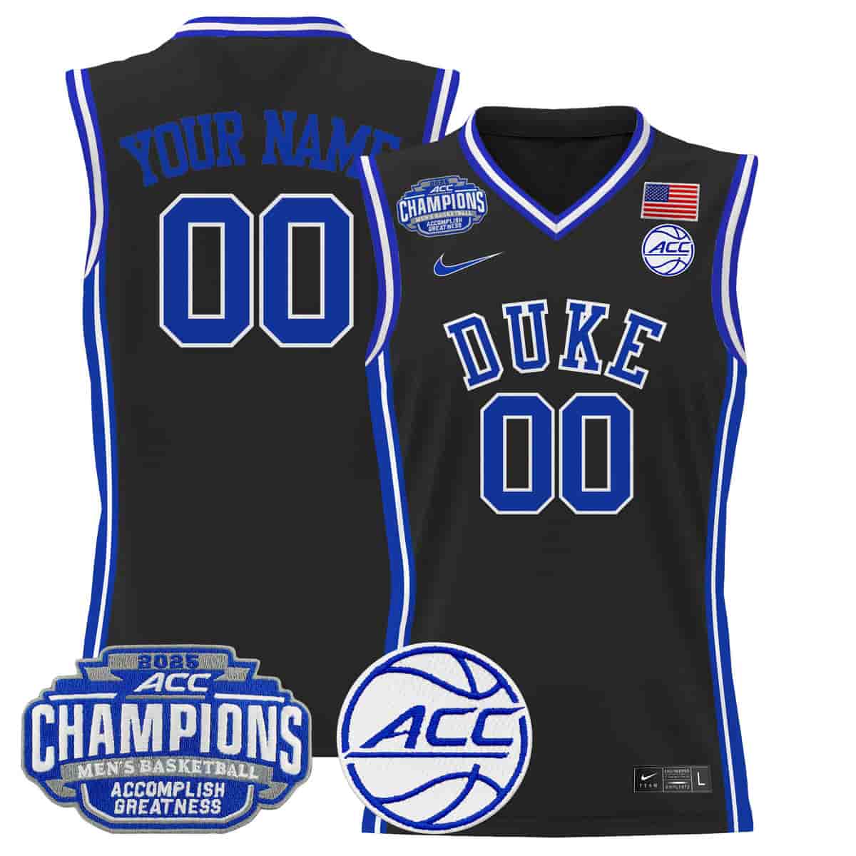 Duke Blue Devils 2025 ACC Conference Tournament Champions Basketball Custom Jersey - All Stitched Black