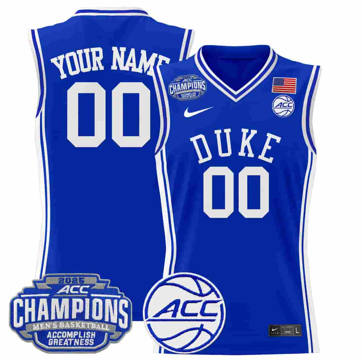 Duke Blue Devils 2025 ACC Conference Tournament Champions Basketball Custom Jersey - All Stitched Royal