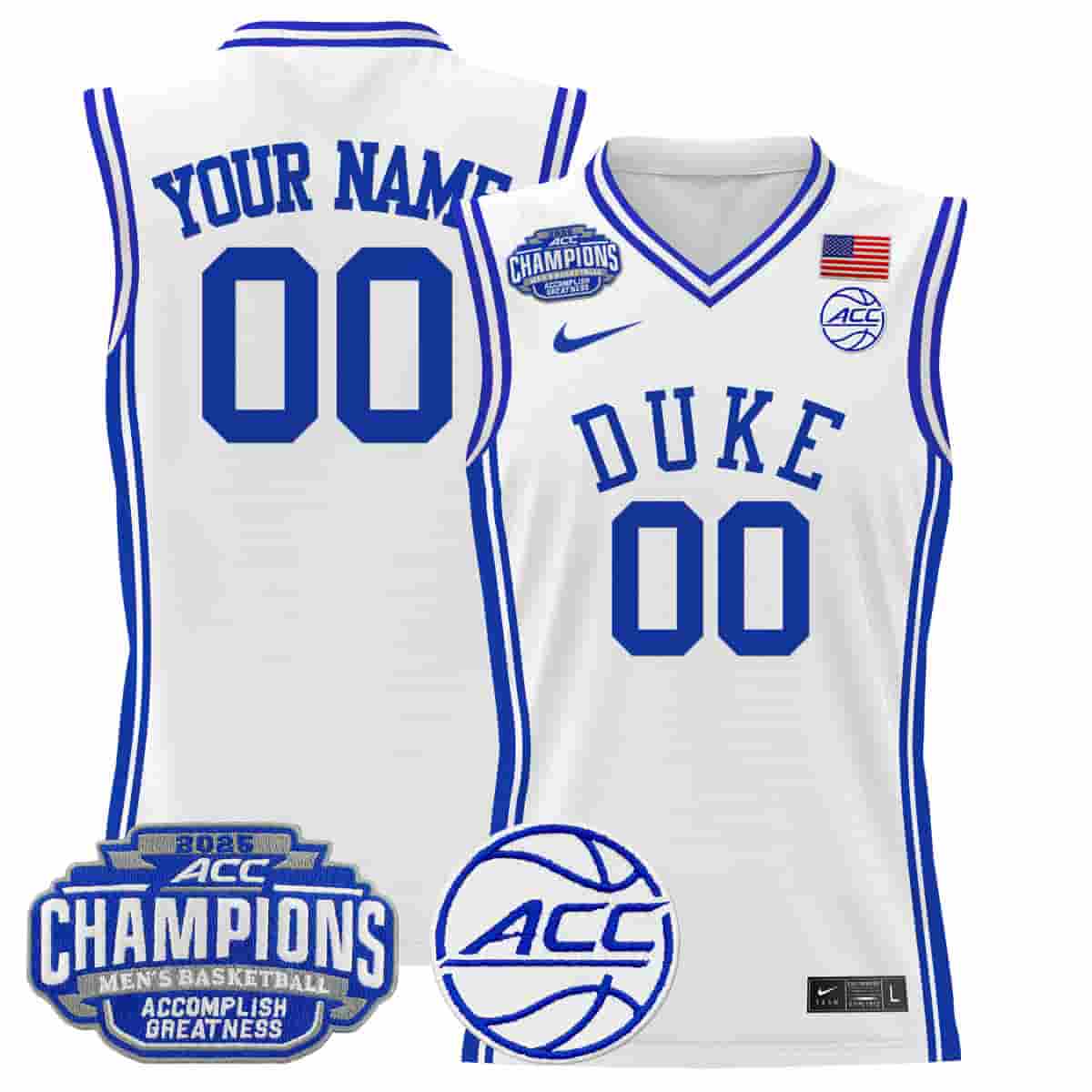 Duke Blue Devils 2025 ACC Conference Tournament Champions Basketball Custom Jersey - All Stitched white