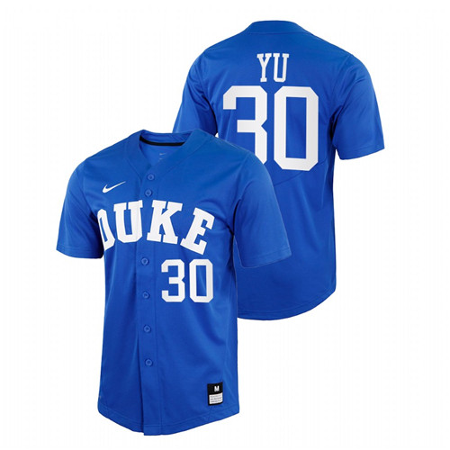 Duke Blue Devils Andrew Yu Men Royal College Baseball Replica Jersey