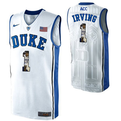 Duke Blue Devils White Kyrie Irving NCAA College Basketball Player Portrait Fashion Jersey