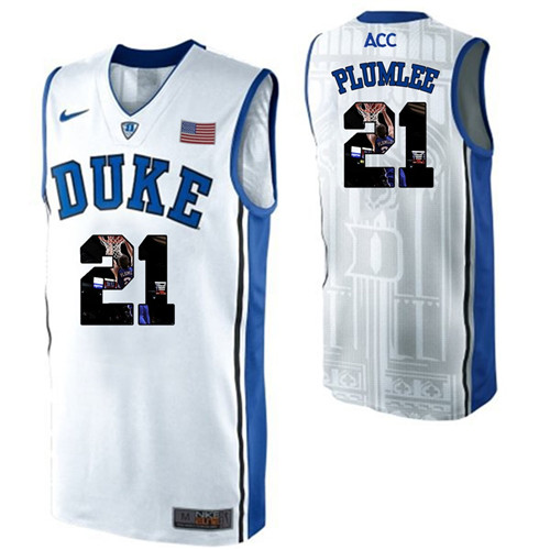 Duke Blue Devils White Miles Plumlee NCAA College Basketball Player Portrait Fashion Jersey
