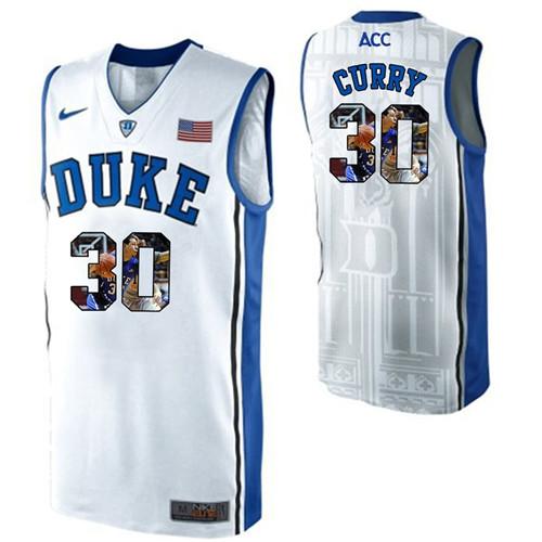 Duke Blue Devils White Seth Curry NCAA College Basketball Player Portrait Fashion Jersey