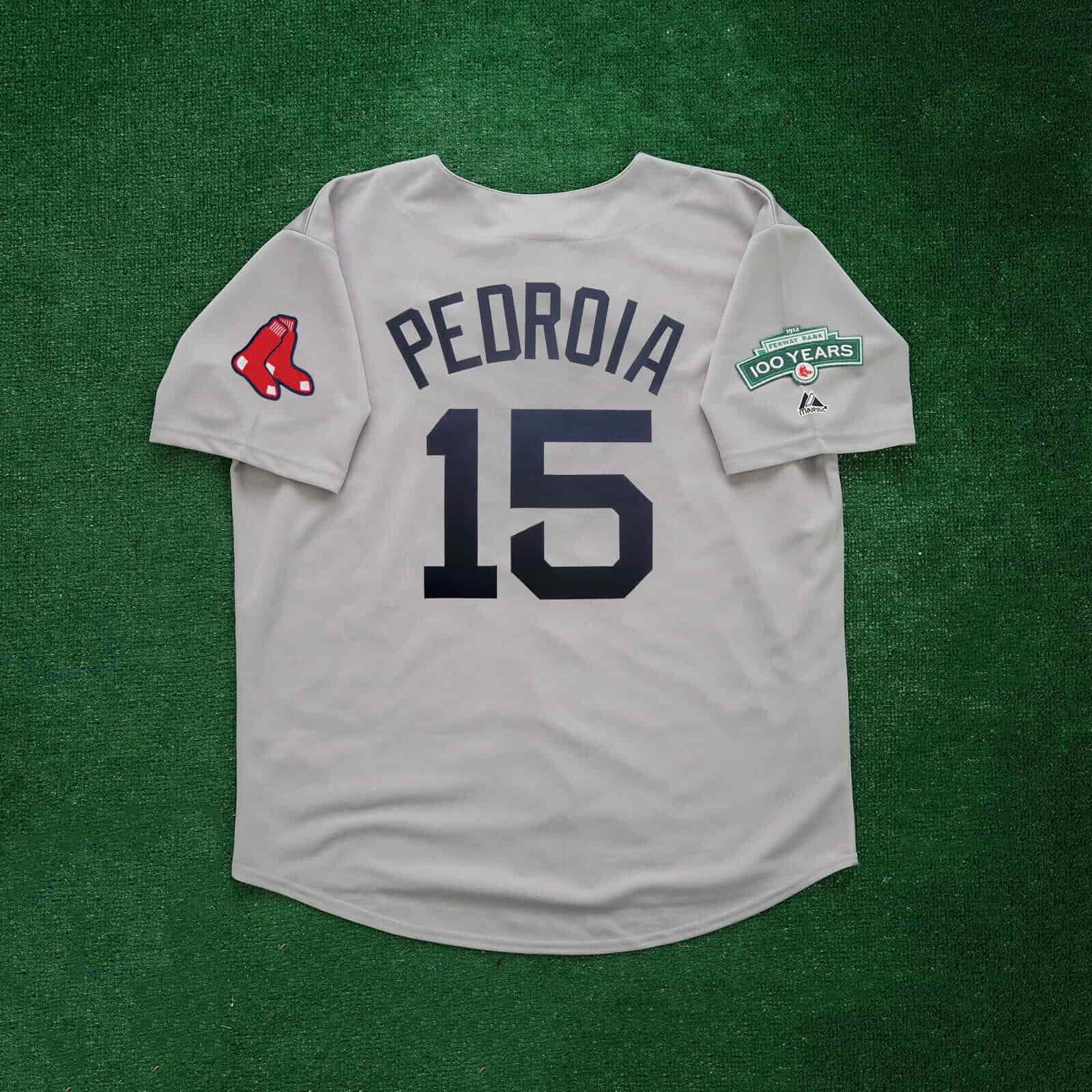 Dustin Pedroia 2012 Boston Red Sox Grey Road Men's Jersey w Fenway 100th Patch
