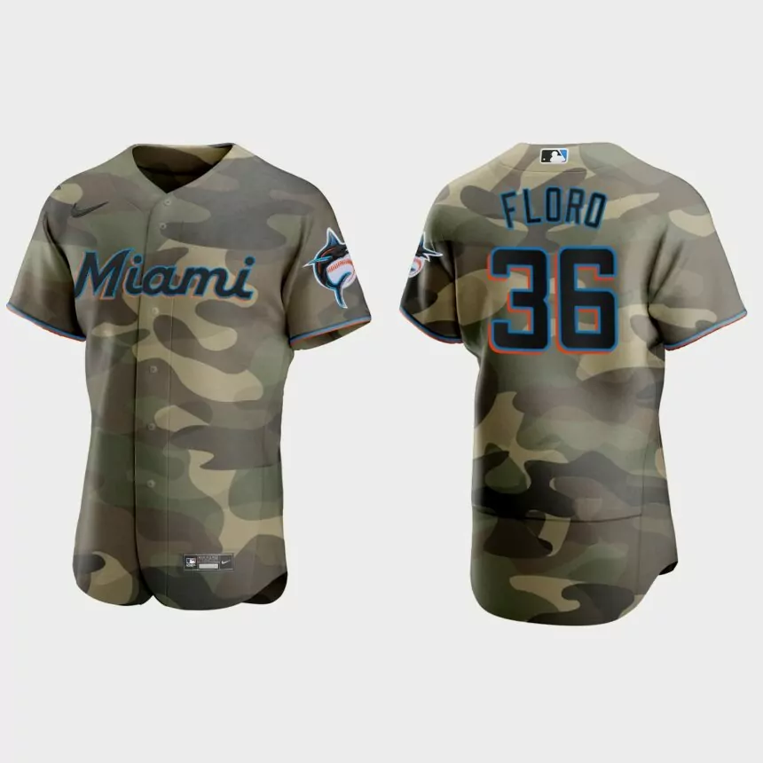 Dylan Floro Miami Marlins 2021 National Armed Forces Day Authentic Jersey – Camo