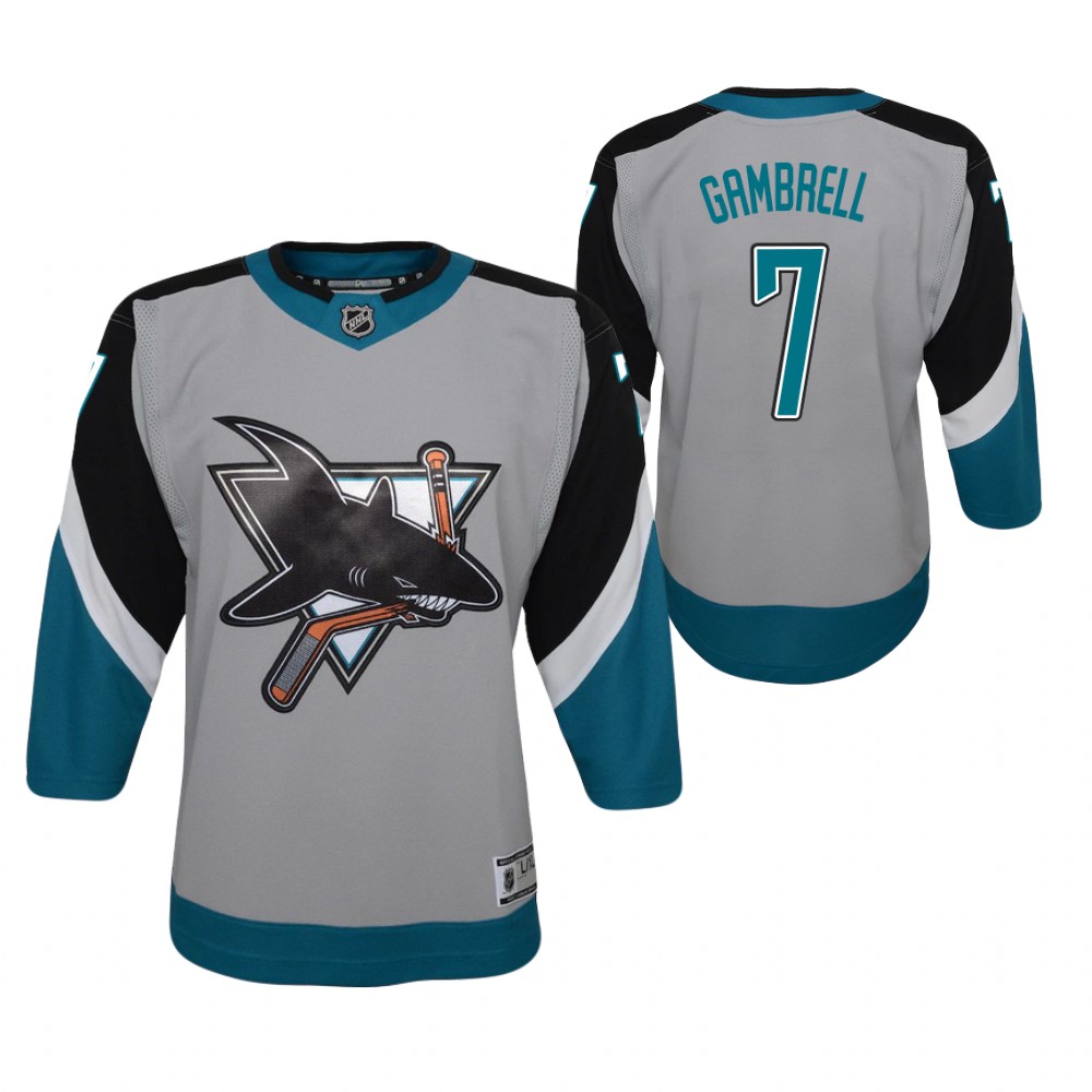 Dylan Gambrell San Jose Sharks 2021 Reverse Retro Gray Youth Jersey Replica