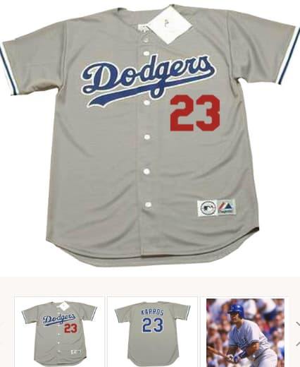ERIC KARROS Los Angeles Dodgers 1995 Away Majestic Baseball Throwback Jersey