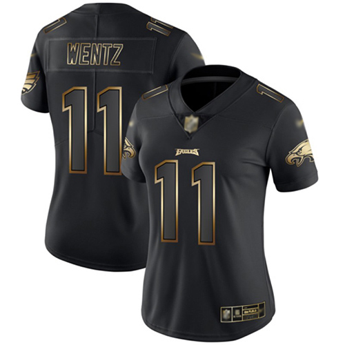 Eagles #11 Carson Wentz Black Gold Women's Stitched Football Vapor Untouchable Limited Jersey
