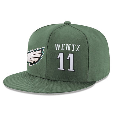 Eagles 11 Carson Wentz Green Adjustable Hat