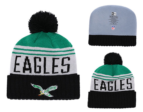Eagles Black Cozy Cable Pom Knit Hat