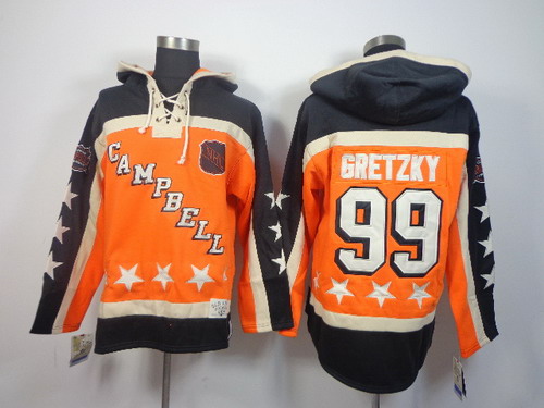 Edmonton Oilers #99 Wayne Gretzky Orange All-Star Old Time Hockey Hoody Stitched