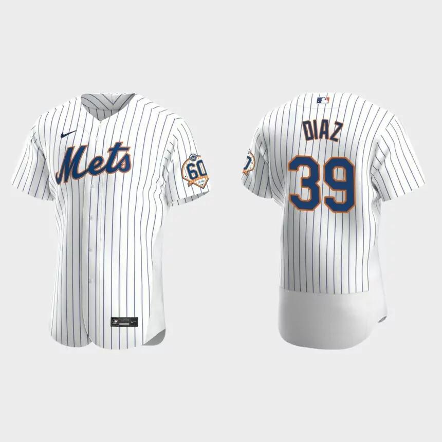 Edwin Diaz New York Mets 60th Anniversary Home Authentic Jersey – White
