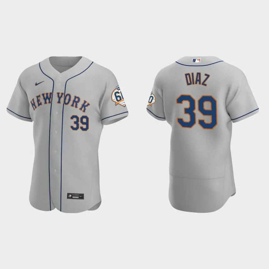 Edwin Diaz New York Mets 60th Anniversary Road Authentic Jersey – Gray
