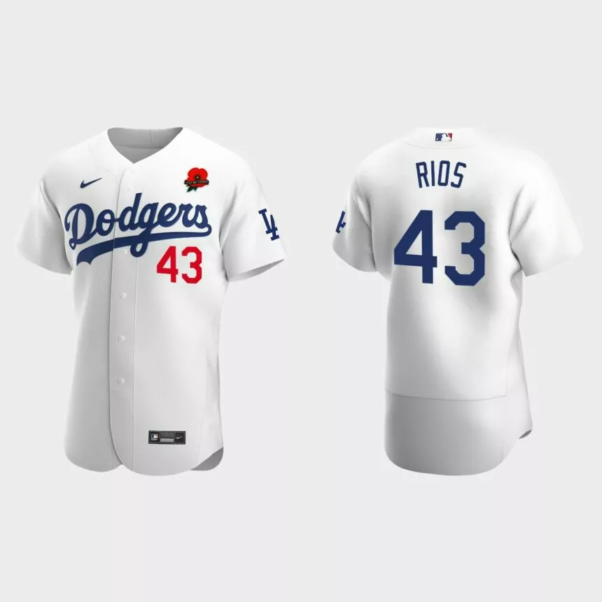 Edwin Rios Los Angeles Dodgers 2022 Memorial Day Poppy Patch Authentic Jersey – White
