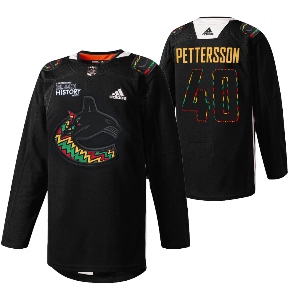 Elias Pettersson Canucks Black History Month 2022 Jersey Black Kente-inspired