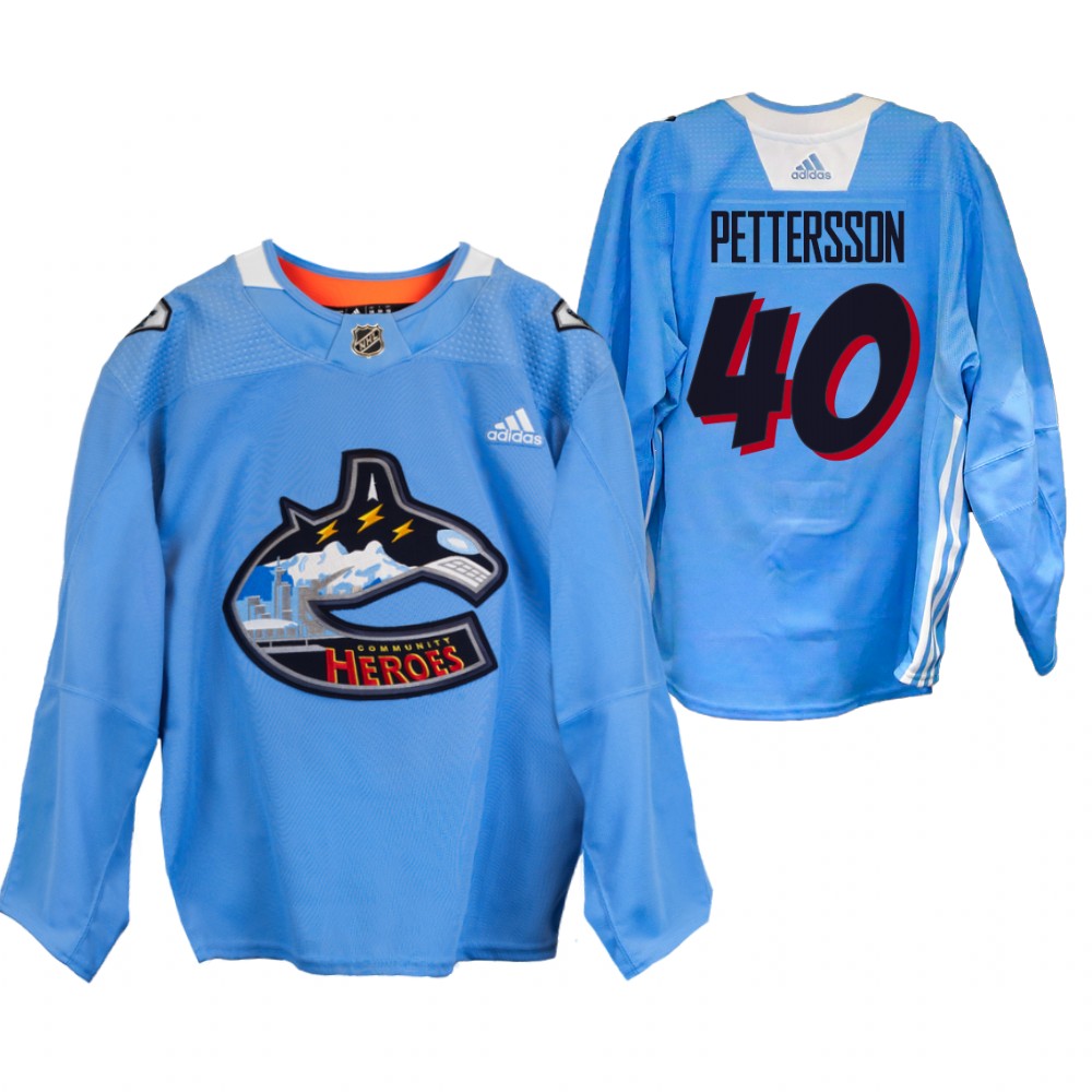 Elias Pettersson Canucks Community Heroes Jersey Blue Warm Up