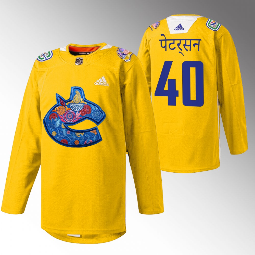 Elias Pettersson Canucks Diwali Night Jersey Yellow Warmup