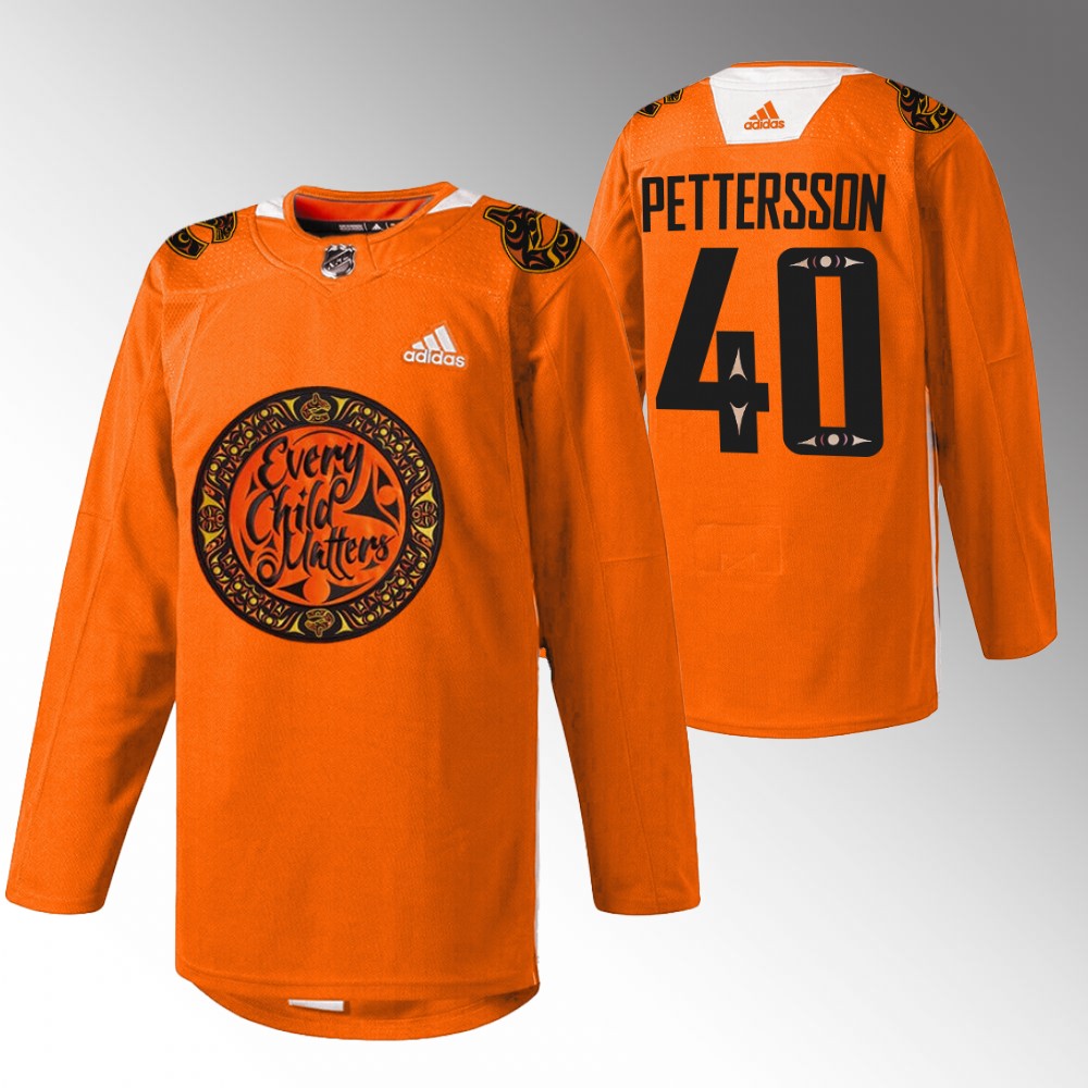 Elias Pettersson Vancouver Canucks National Day for Truth and Reconciliation Orange 2022 Jersey Warmup