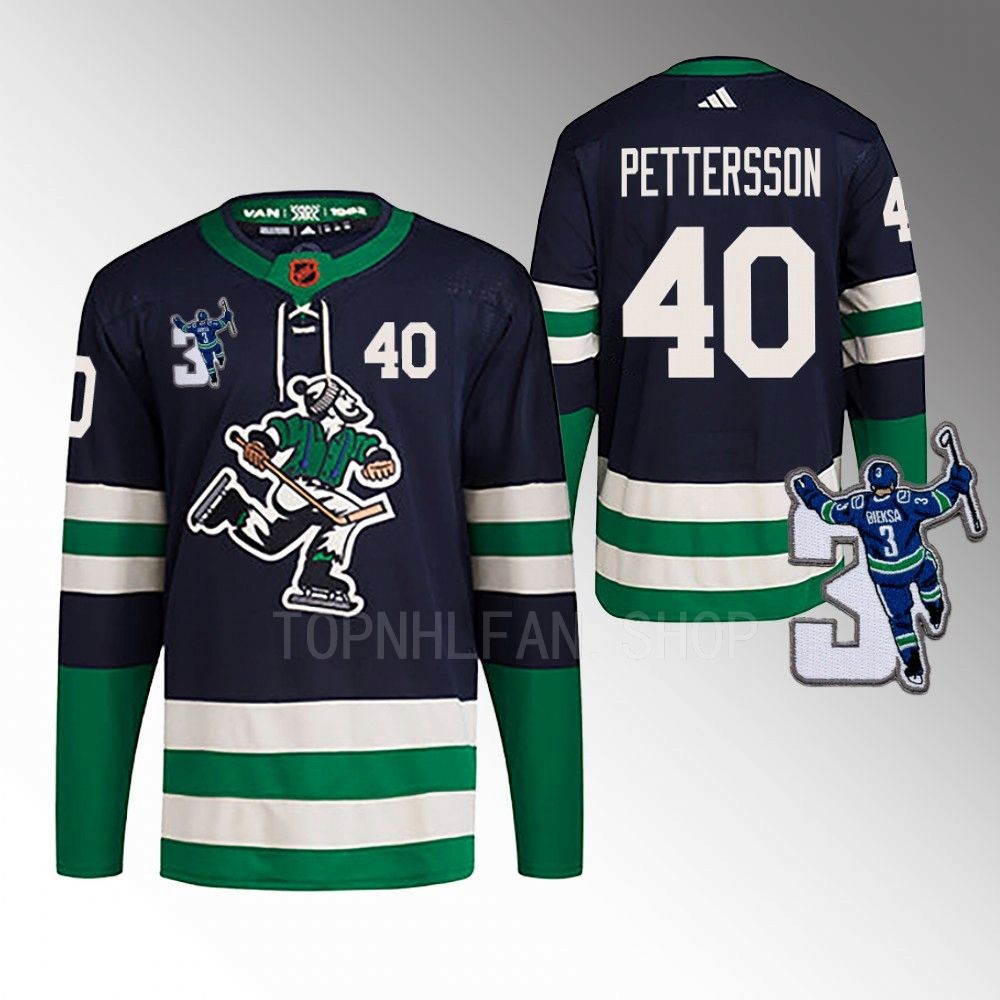 Elias Pettersson Vancouver Canucks Navy Kevin Bieska patch Reverse Retro 2.0 Jersey