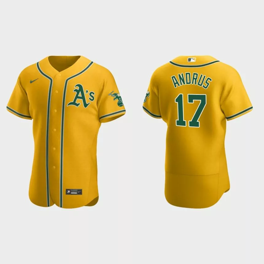 Elvis Andrus #17 Oakland Athletics Authentic Home Jersey – Gold