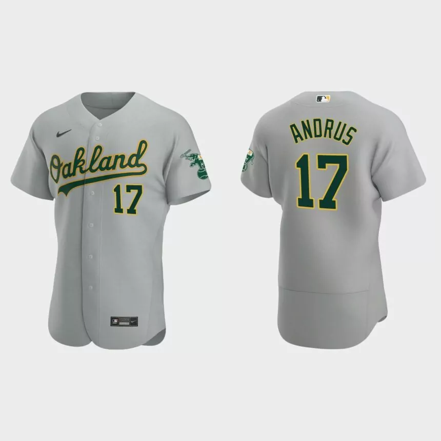Elvis Andrus #17 Oakland Athletics Authentic Road Jersey – Gray