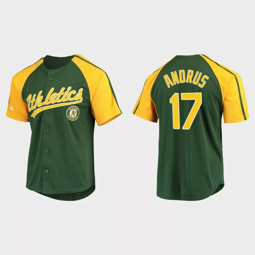 Elvis Andrus Oakland Athletics Replica Button-Down Raglan Jersey – Green