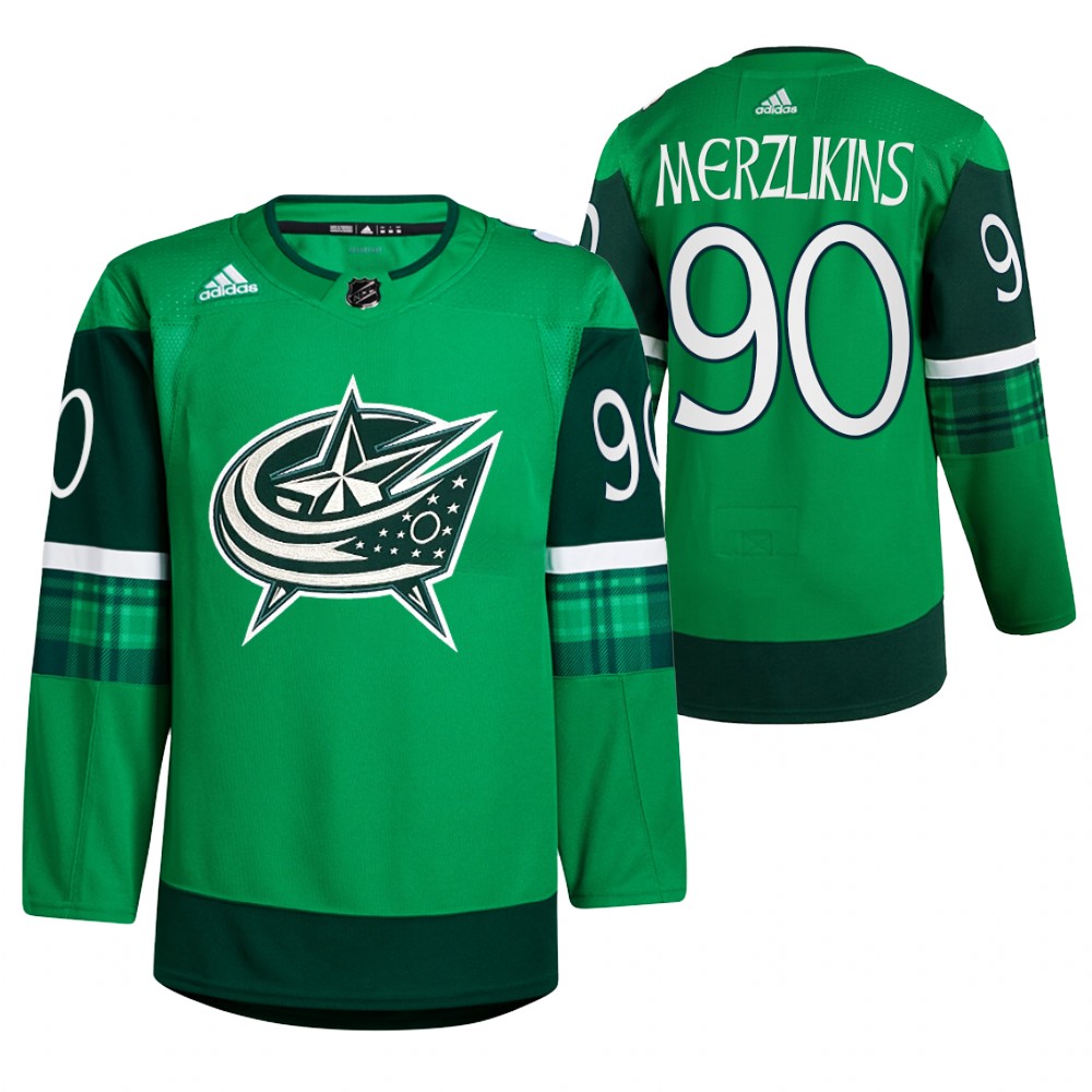 Elvis Merzlikins St. Patricks Day Blue Jackets Green #90 Jersey