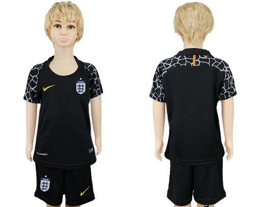 England Blank Black Goalkeeper Kid Soccer Country Jersey