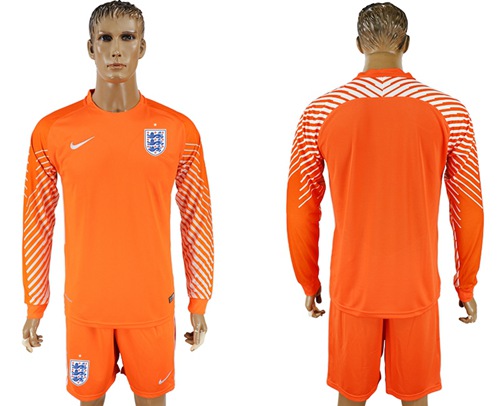 England Blank Orange Long Sleeves Goalkeeper Soccer Country Jersey