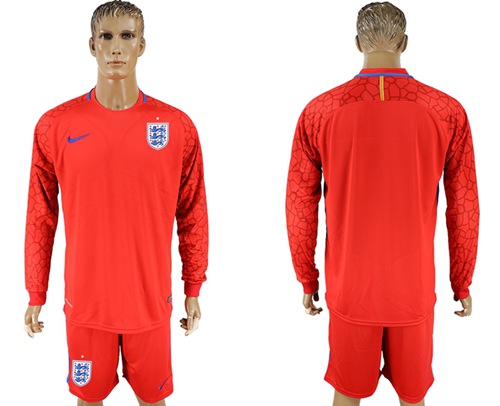 England Blank Red Long Sleeves Goalkeeper Soccer Country Jersey