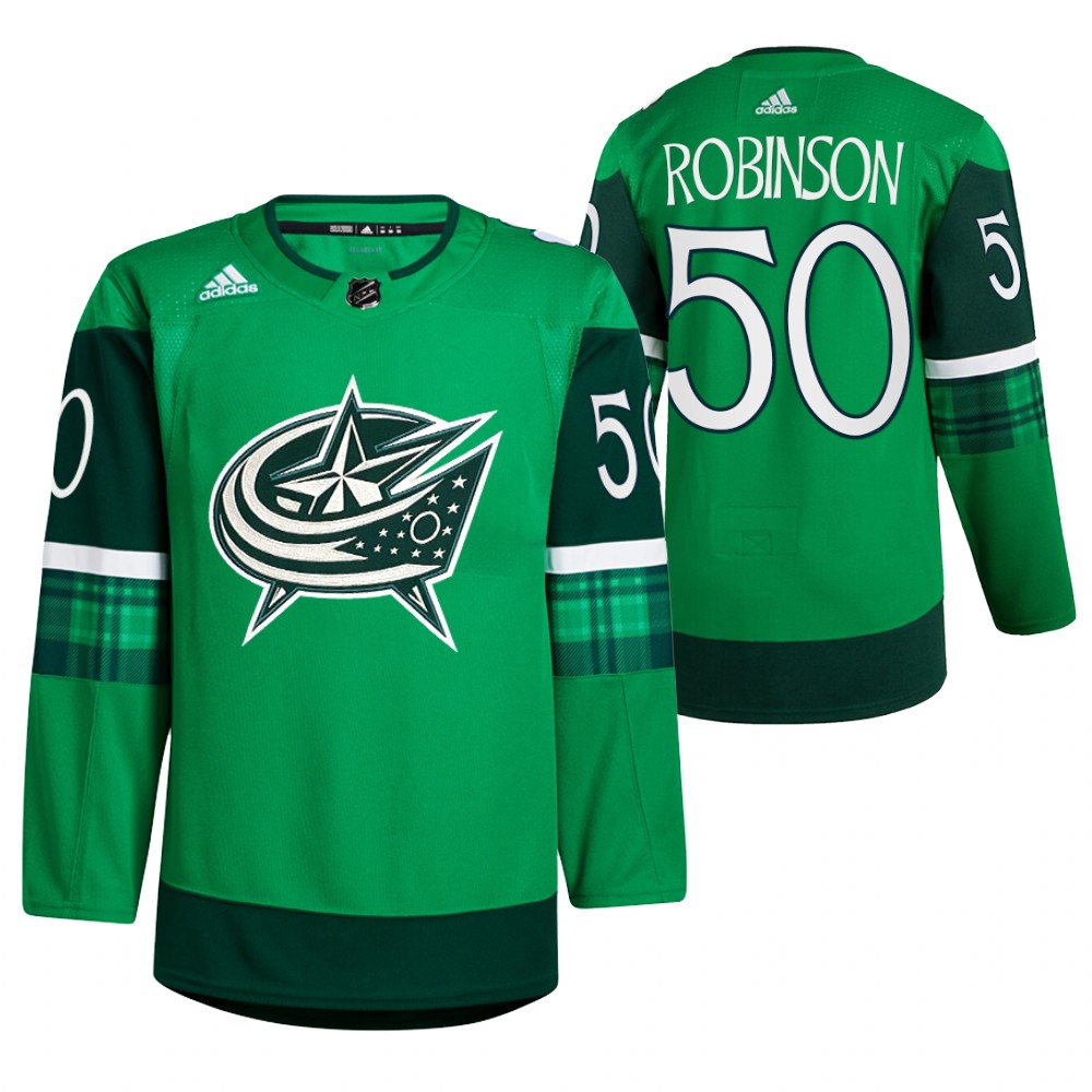 Eric Robinson St. Patricks Day Blue Jackets Green #50 Jersey