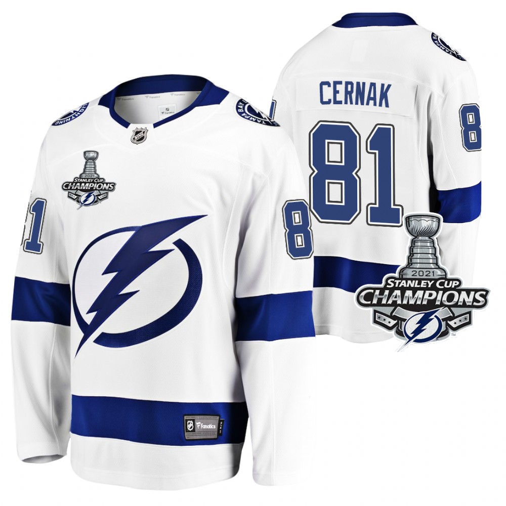 Erik Cernak Lightning 2021 Stanley Cup Champions White Away Jersey