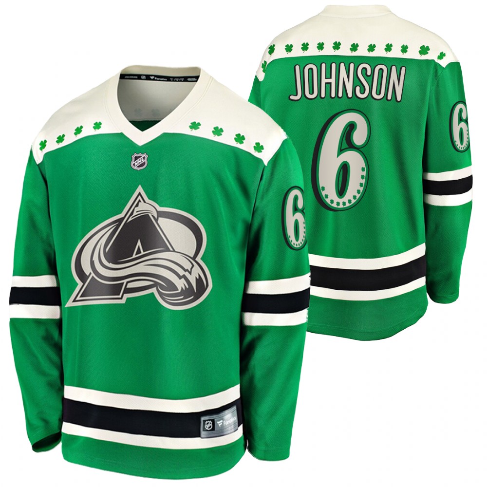 Erik Johnson Avalanche 2021 St Patricks Day Green #6 Jersey
