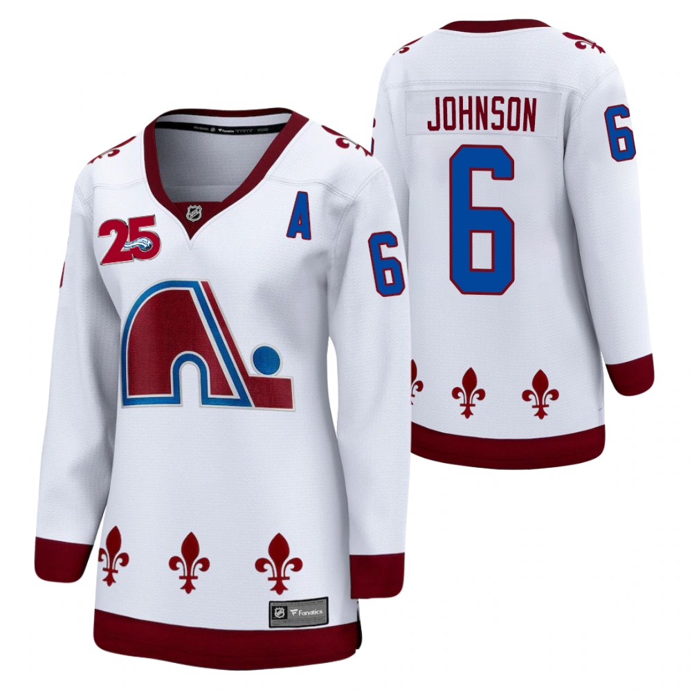 Erik Johnson Colorado Avalanche Reverse Retro White Women's Jersey 25th Anniversary