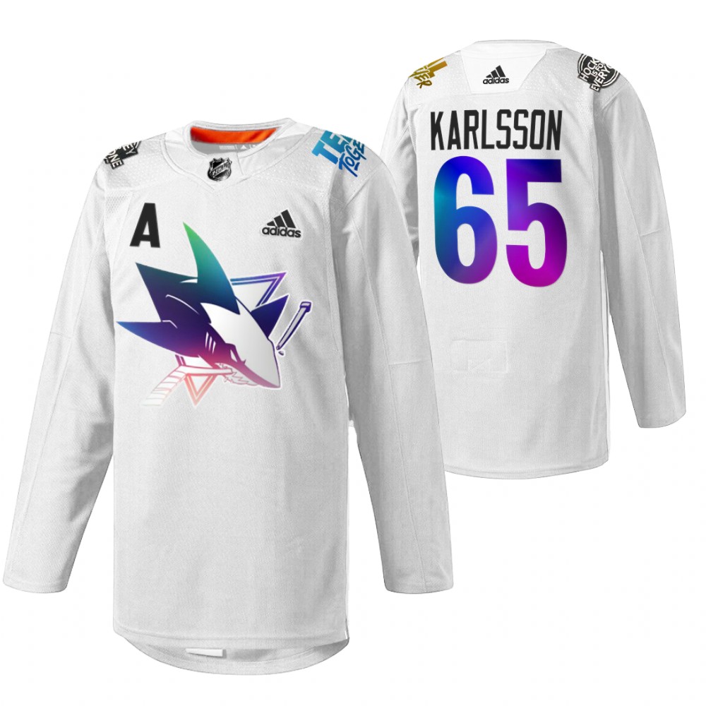 Erik Karlsson Sharks Pride Night 2022 Jersey White HockeyIsForEveryone