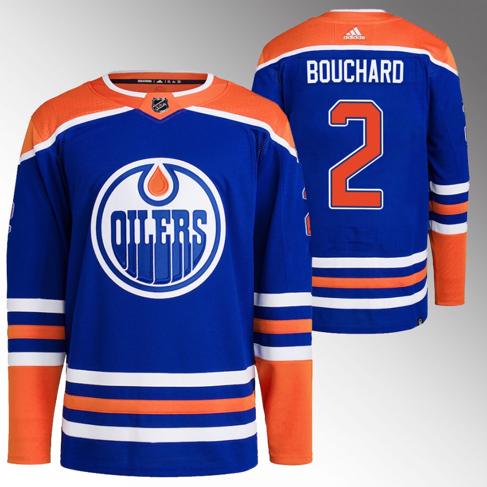 Evan Bouchard Edmonton Oilers Royal Authentic Home Primegreen Jersey