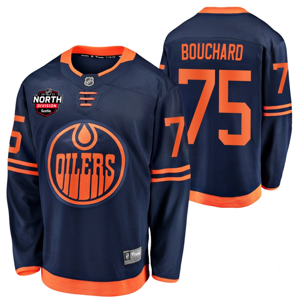 Evan Bouchard Oilers 2021 North Division Patch Jersey Navy Alternate