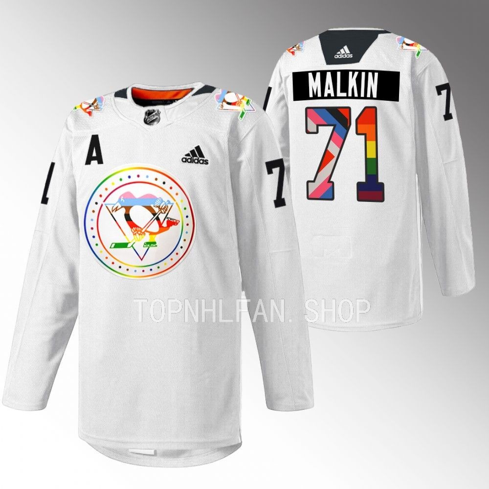 Evgeni Malkin Penguins Pride warmup Jersey White Rainbow