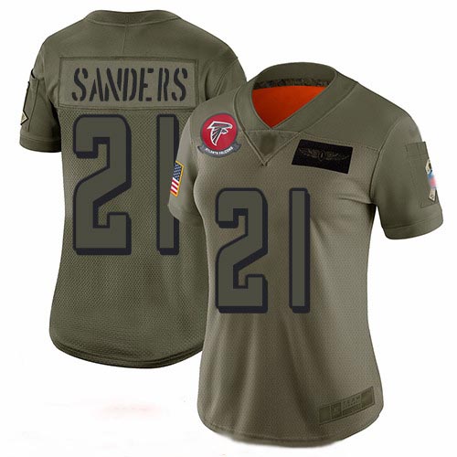 Falcons #21 Deion Sanders Camo Women's Stitched Football Limited 2019 Salute to Service Jersey