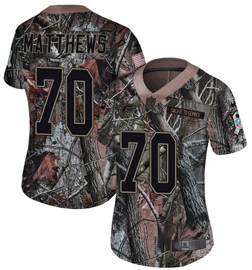 Falcons #70 Jake Matthews Camo Women's Stitched Football Limited Rush Realtree Jersey