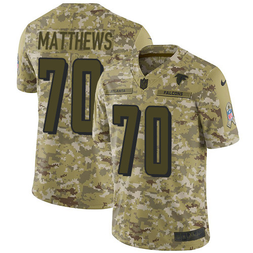 Falcons #70 Jake Matthews Camo Youth Stitched Football Limited 2018 Salute to Service Jersey