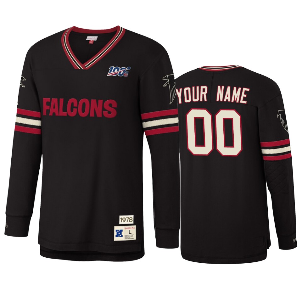 Falcons Custom Black NFL 100 Long Sleeve T-Shirt