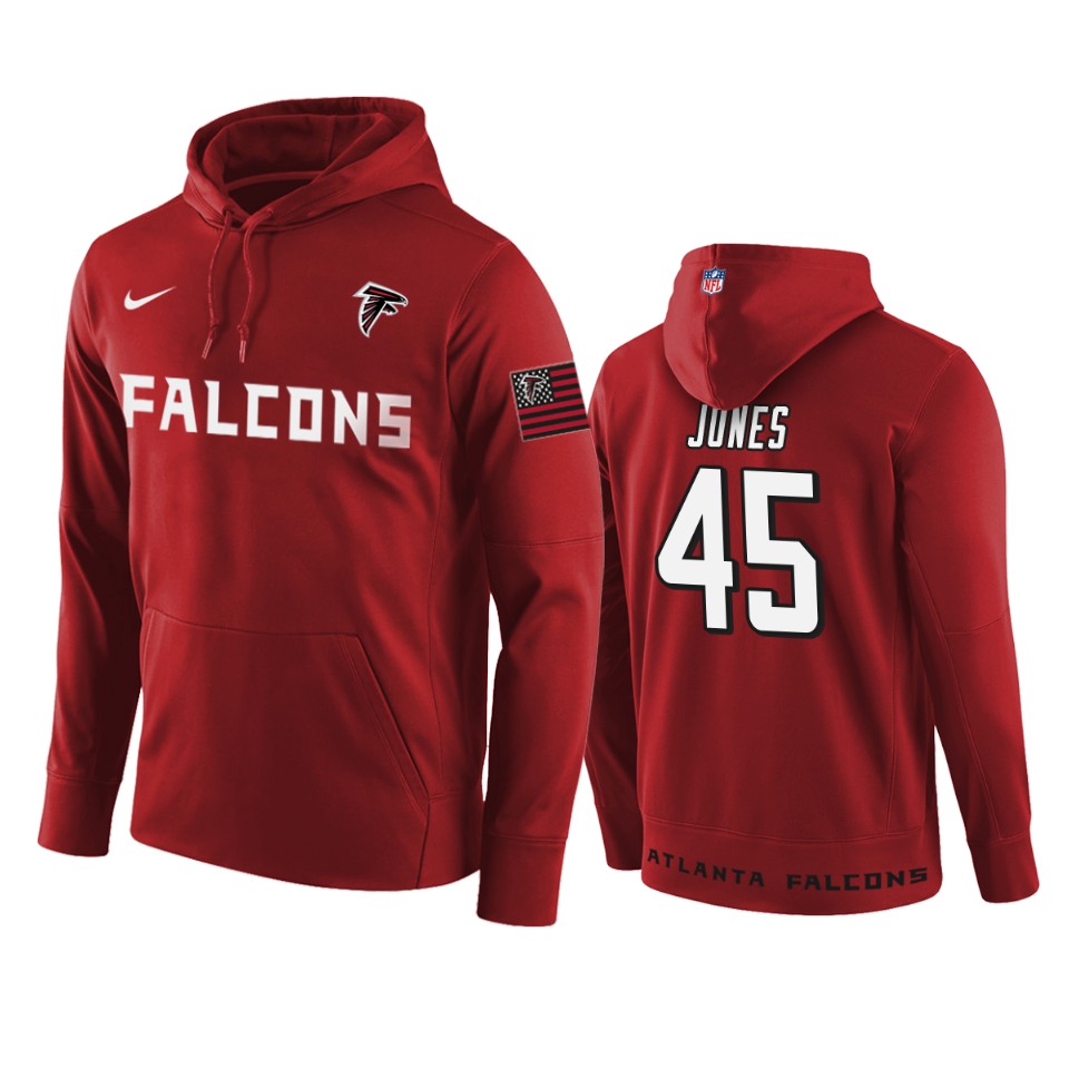 Falcons Sideline Lockup Red Deion Jones Pullover Hoodie