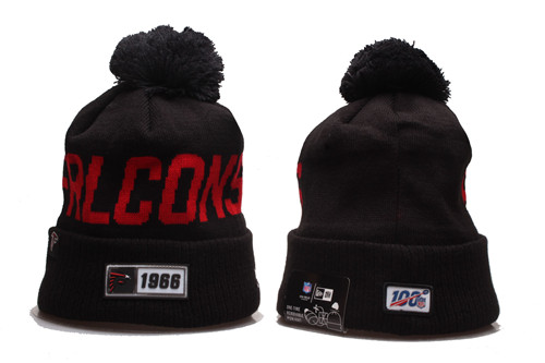 Falcons Team Logo Black 100th Season Pom Knit Hat YD