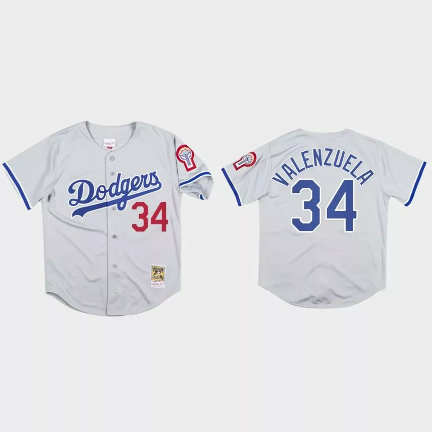 Fernando Valenzuela #34 Los Angeles Dodgers Mitchell & Ness 1981 Authentic Jersey – Gray