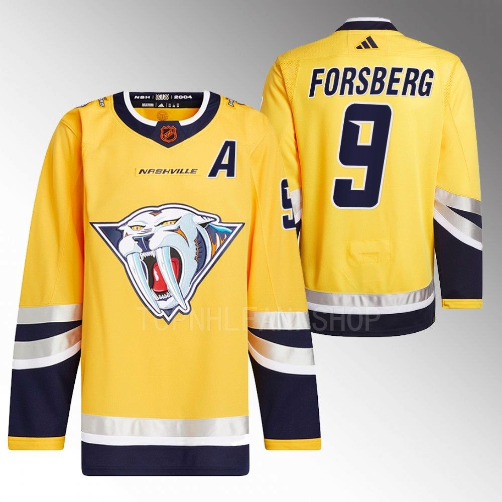 Filip Forsberg 2022 Nashville Predators Yellow Reverse Retro 2.0 Authentic Primegreen Jersey
