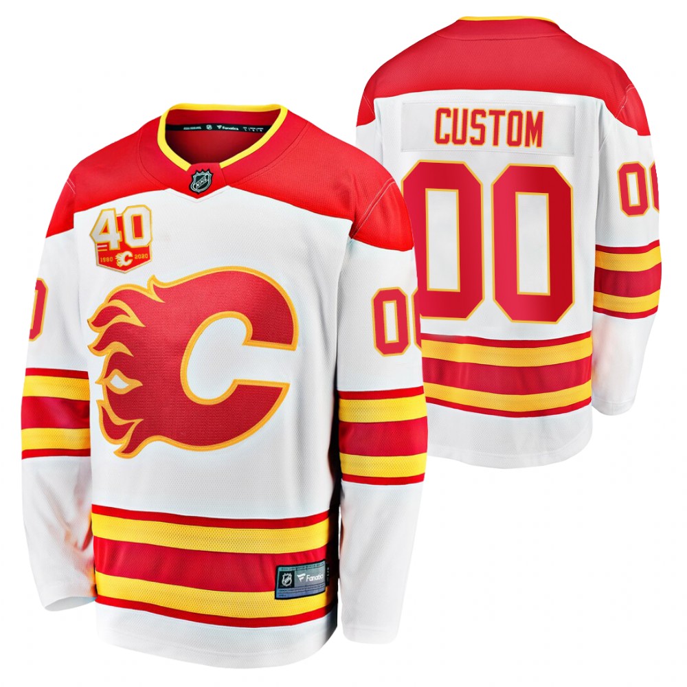 Flames #00 Custom White 2020-21 Away Jersey