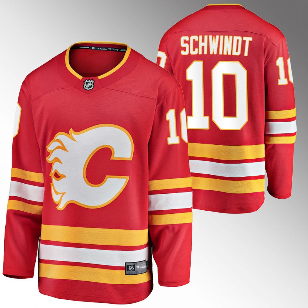 Flames #10 Cole Schwindt Red 2022 Home Jersey