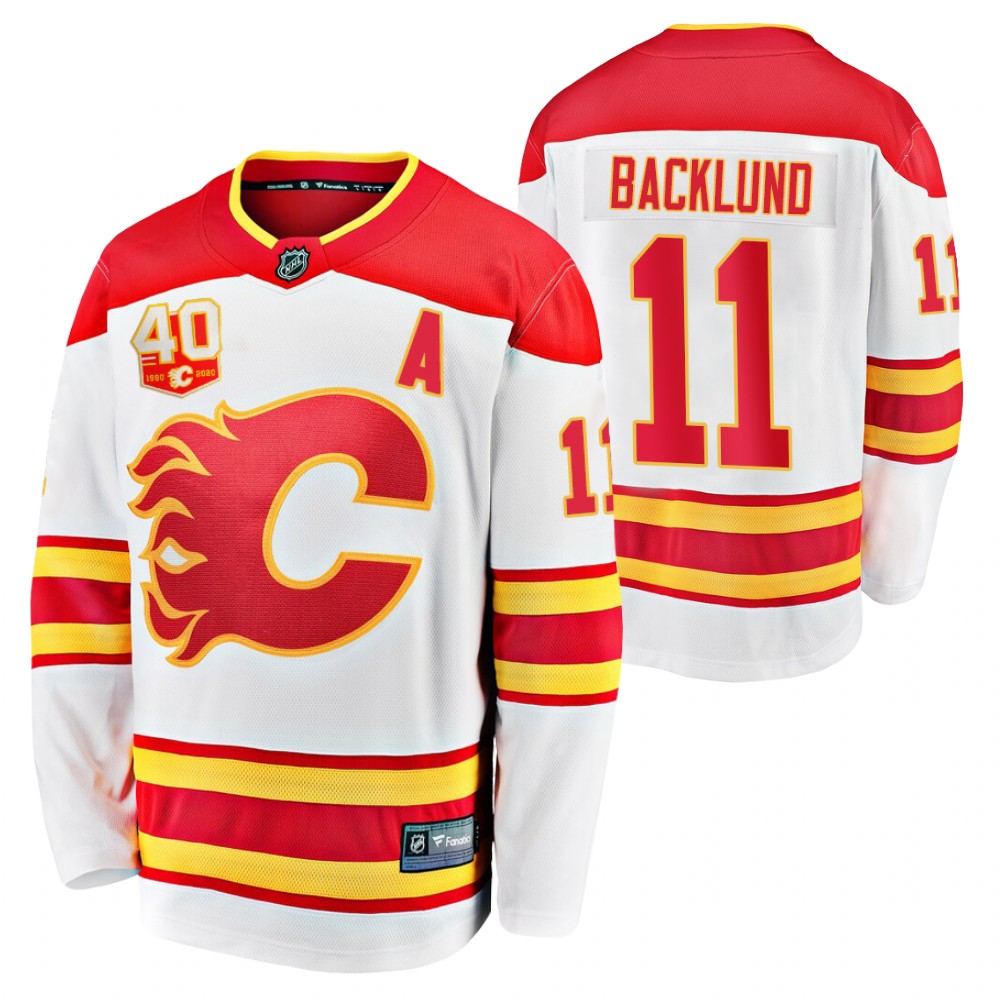 Flames #11 Mikael Backlund White 2020-21 Away Jersey