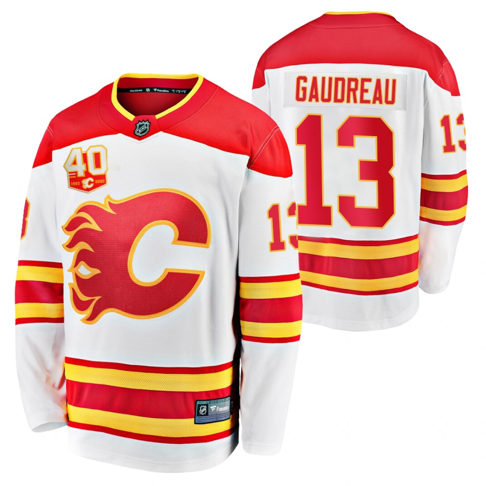 Flames #13 Johnny Gaudreau White 2020-21 Away Jersey